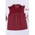 thumbnail image 4 of ABPHQTO Camiseta sin mangas con canesú de malla de lunares suizos con volantes rojos para mujer, 4 of 5