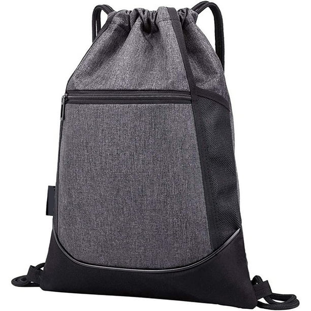 Mochila con cordón, multifuncional impermeable Oxford bolsa deportiva con cordón correas anchas con bolsillos frontales con cremallera para mujeres, hombres, niños, gimnasio, yoga, escuela, natación,