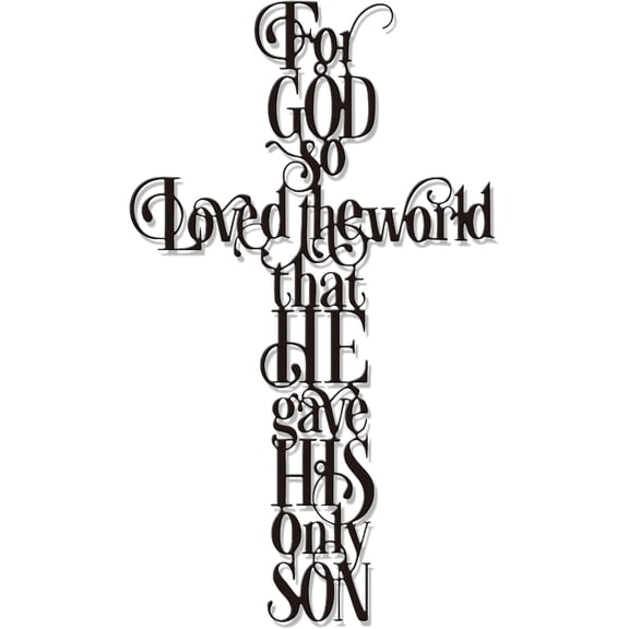 Jesus Wall Art - Cross Wall Decor with For God So Loves the World Quote - Religious Cross Decor for Home, Office, Cafe - Elegant Metal Wall Sculpture Gift