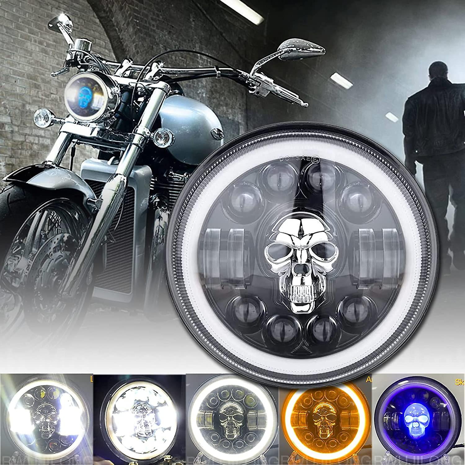 Inch Motorcycle Skull Led Headlight For Harley Davidson