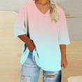 thumbnail image 2 of CLOISE 3/4 Sleeve Tops for Women Plus Size V Neck Shirt Gradient Pullover Casual Vacation Clothes Pink 3XL, 2 of 4