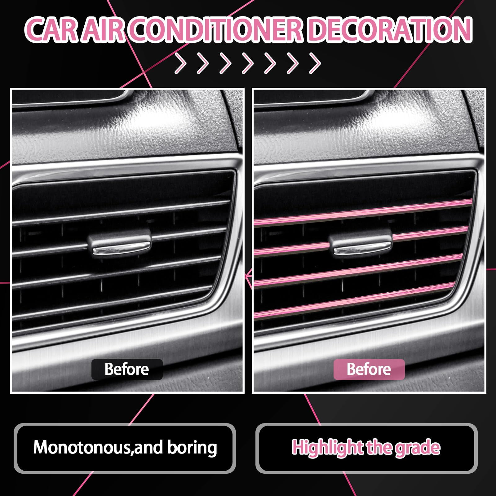 30Pcs Car Interior Accessories Set PU Leather Carbon Fiber Pattern Steering Wheel Cover for Women and Men with Armrest Pad Seat Belt Covers Cup Coasters Vent Trim strips, Pink