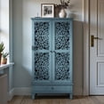 thumbnail image 3 of GZXS 55" Tall Freestanding Storage Cabinet with Drawer, 2-Door Vintage Hollow-Carved Accent Cabinet with Adjustable Shelves & Solid Wood Legs, for Living Room, Kitchen & Entryway (Antique Blue), 3 of 10