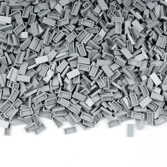 Classic Building Bricks - 1000 Pieces Tiles 1x2 Flat Basic Building Blocks Parts Pack,Smooth Plate  Accessories Bulk Lots Light Gray