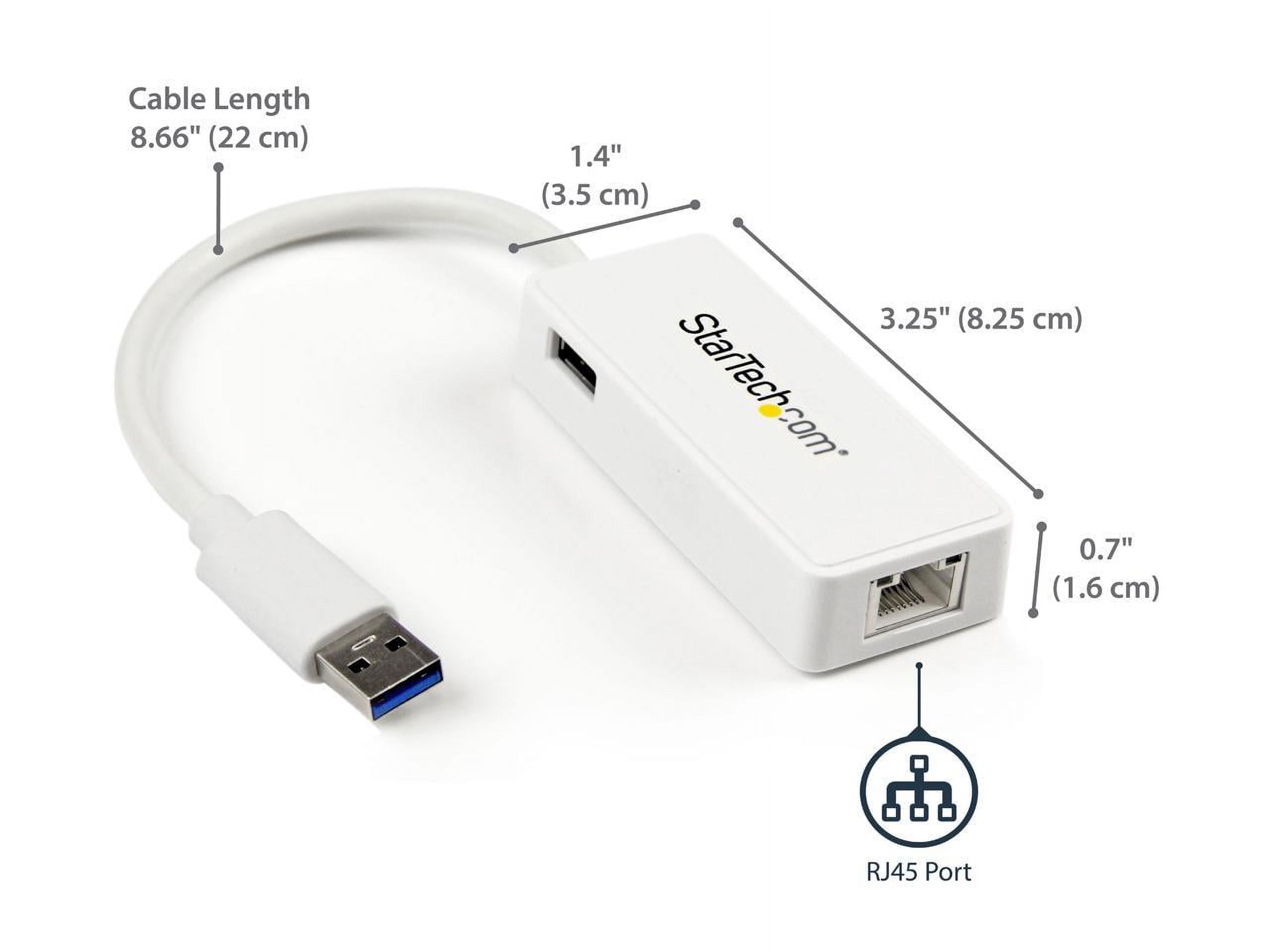 StarTech USB31000SPTW USB 3.0 to Gigabit Ethernet Adapter NIC w/ USB Port - White - image 2 of 6
