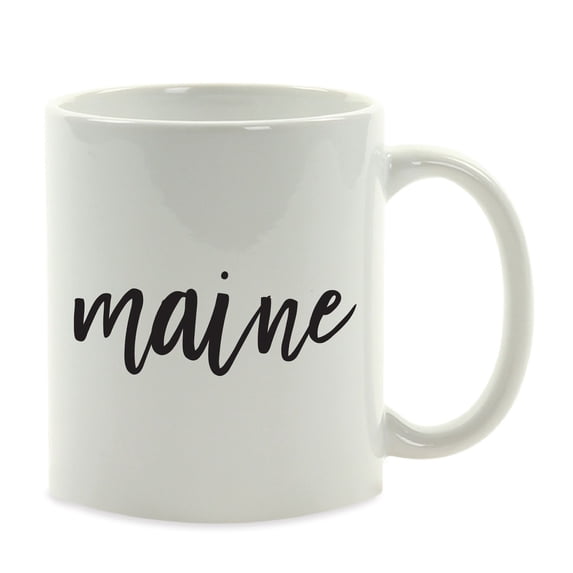 Koyal Wholesale Black Calligraphy Maine US State Ceramic Coffee Mug