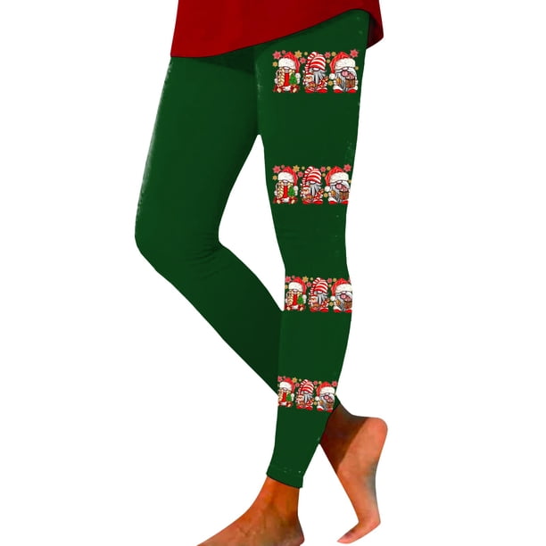 Gibobby Medias Afelpadas Translúcidas Leggings para mujer Leggings de entrenamiento Pantalones de bloque de color con estampado navideño Leggings elásticos (Verde, XL)