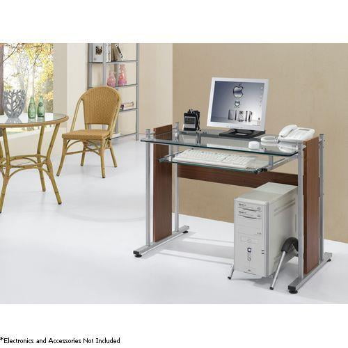 Techni Mobili Tempered Clear Glass Top Computer Desk With Pull Out