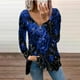 thumbnail image 2 of Blusa informal de manga larga con cuello en V y cremallera suelta con estampado floral para mujer Pompotops gfhjh5116, 2 of 6