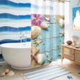thumbnail image 5 of No Hook Shower Curtain with Built-in Rings - Beach Coastal Washable Waterproof Fabric Bathroom Curtains for Hotel,Rentals, Stall 36 X 78 Inch , Farmhouse Starfish Shell Blue, 5 of 9