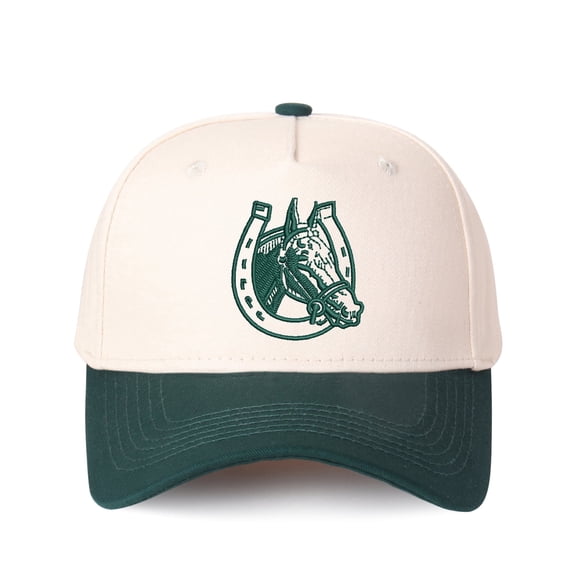 Lucky horse Letter Embroidered Color Block Trucker Hat Unisex Adjustable Cotton Breathable Fashion Cap for Travel Daily Wear