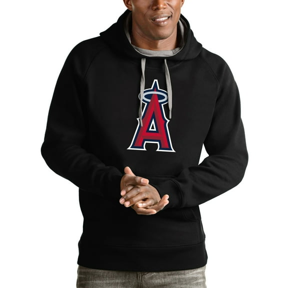 Men's Antigua Black Los Angeles Angels Victory Pullover Team Logo Hoodie