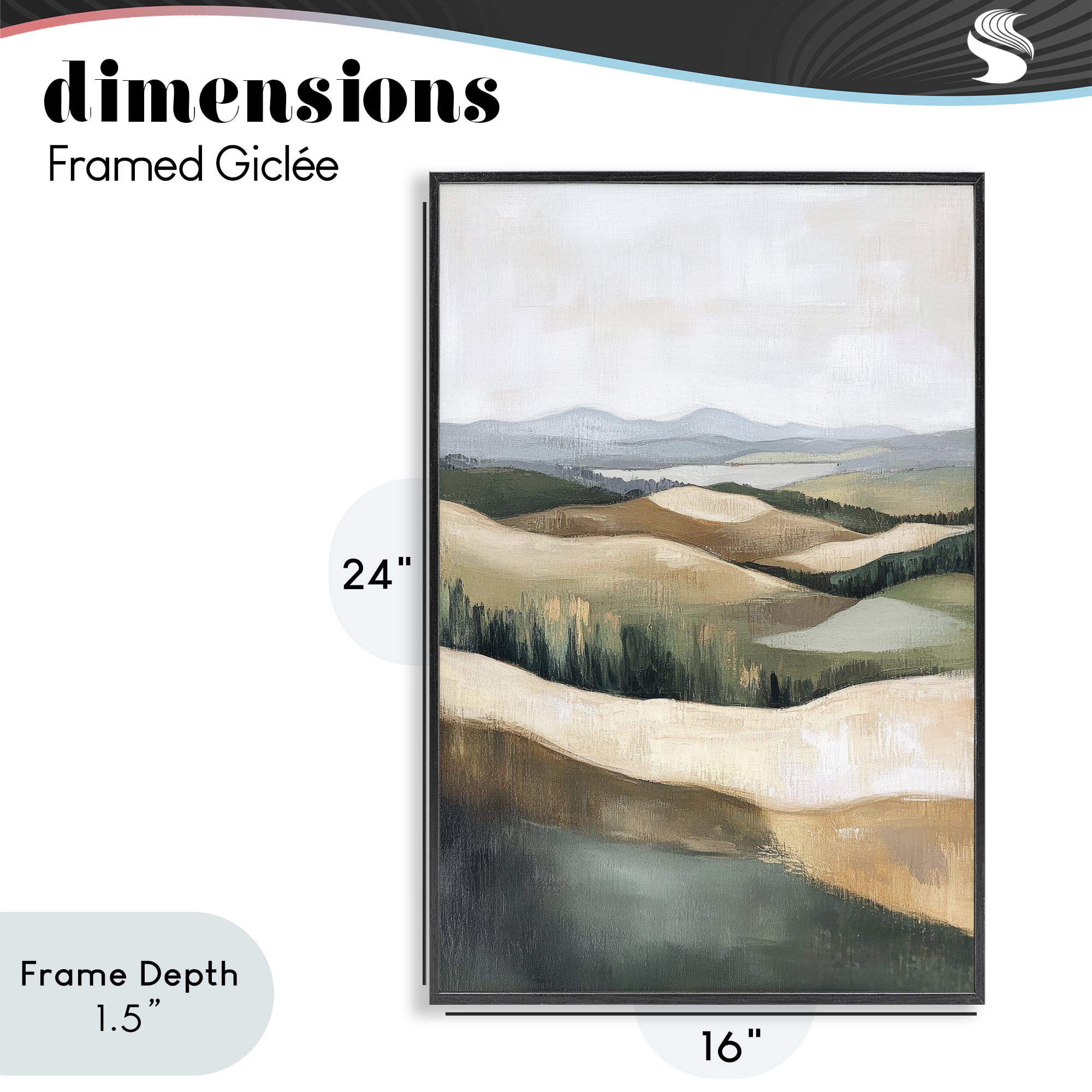 Stupell Industries Tranquil Rolling Hills & Fields Black Framed Giclee Art, design by Petal Prints Design