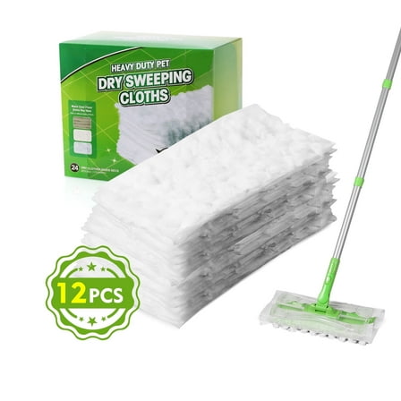 Yocada Heavy Duty Dry Sweeping Cloths, Electrostatic Pet Hair Pads Compatible with Sweeper Hardwood Laminate Tile,12 Count