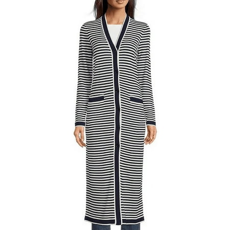 Ralph Lauren FRENCH NAVY/WHITE Women's Striped Button Front Cardigan, US Medium