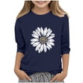 thumbnail image 2 of jobturf Shirts for Girls Trendy Flower Graphic Tees Casual Lightweight Summer Blouses Comfy Loose 3/4 Sleeve Tops Size 3-12 Years, 2 of 5