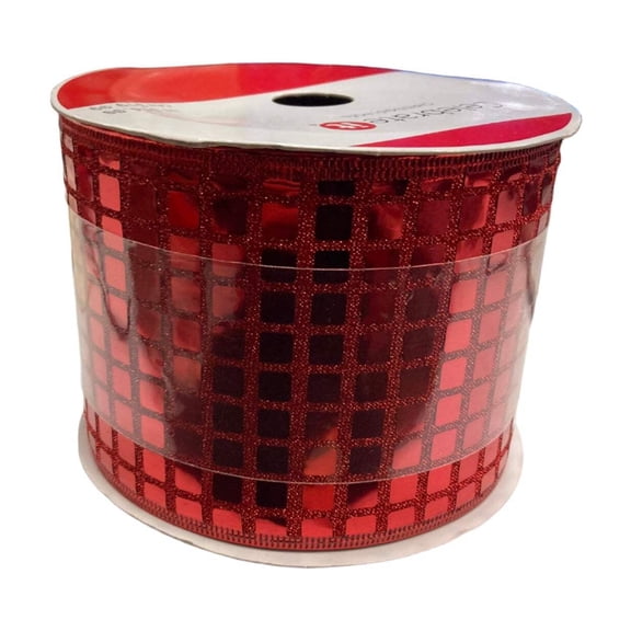Celebrate it Christmas Shiny Red Squares Ribbon 3.5inx15ft