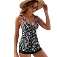 thumbnail image 3 of Defitshape Women's Tankini Set Sexy Swimsuit Beach 2 Piece Bathing Suit Boyleg Shorts Hawaiian Short Ruched Cutout Open Back Fashion Black White Medium, 3 of 4