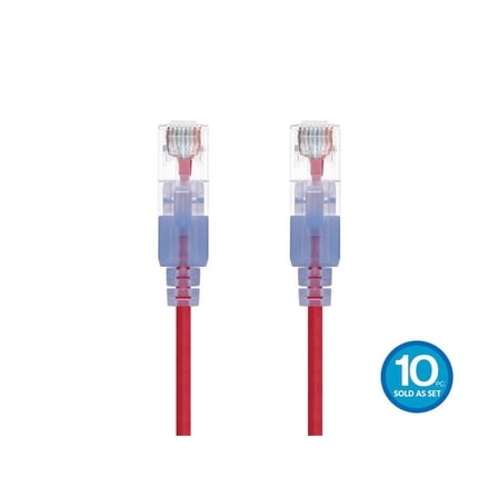 Monoprice Cat6A Ethernet Patch Cable - 10 Feet - Red (10 Pack) Snagless RJ45 550Mhz UTP Pure Bare Copper Wire 10G 30AWG - SlimRun Series