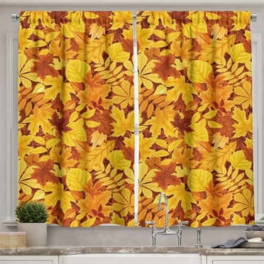 Ambesonne Tree Kitchen Curtains, Shady Fall Oak Maple Leaf, 55"x39", Earth Yellow Marigold