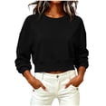 thumbnail image 5 of Meichang Cropped Sweatshirt for Women Plain Crewneck Sweatshirts Fall Long Sleeve Drop Shoulder Pullover Tops Black L, 5 of 8