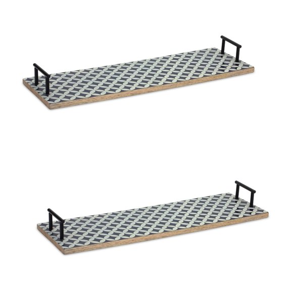 Melrose Set of 2 Retro Geometric Rectangular Trays with Handles 24"
