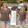 thumbnail image 4 of VDJ Women Plus Size tops Summer T shirts V Neck Flare Short Sleeve Oversized Tunic Shirts Blouse Coffee Size 2XL, 4 of 8