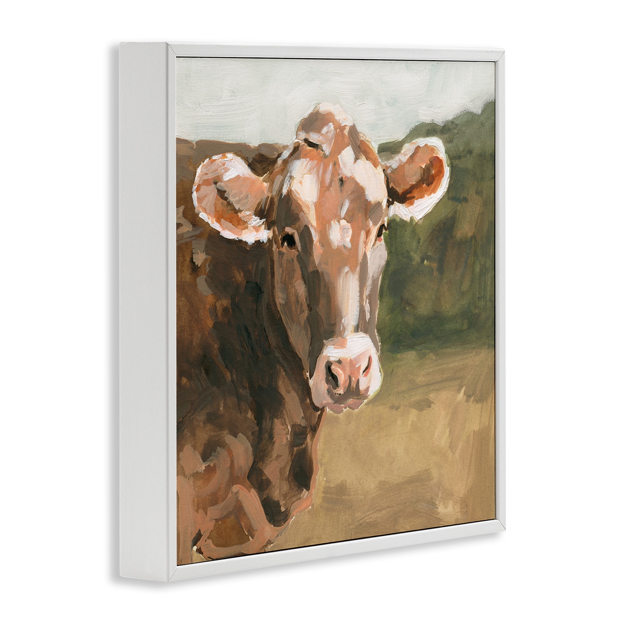 Stupell Industries Soft Country Meadow Cow Animals & Insects Painting White Framed Art Print Wall Art, 17 x 17
