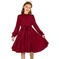 thumbnail image 3 of Arshiner Girls Long Sleeve A-Line Dress Kids Formal Church Wedding Party Tiered Swing Dress with Belt, 3 of 9