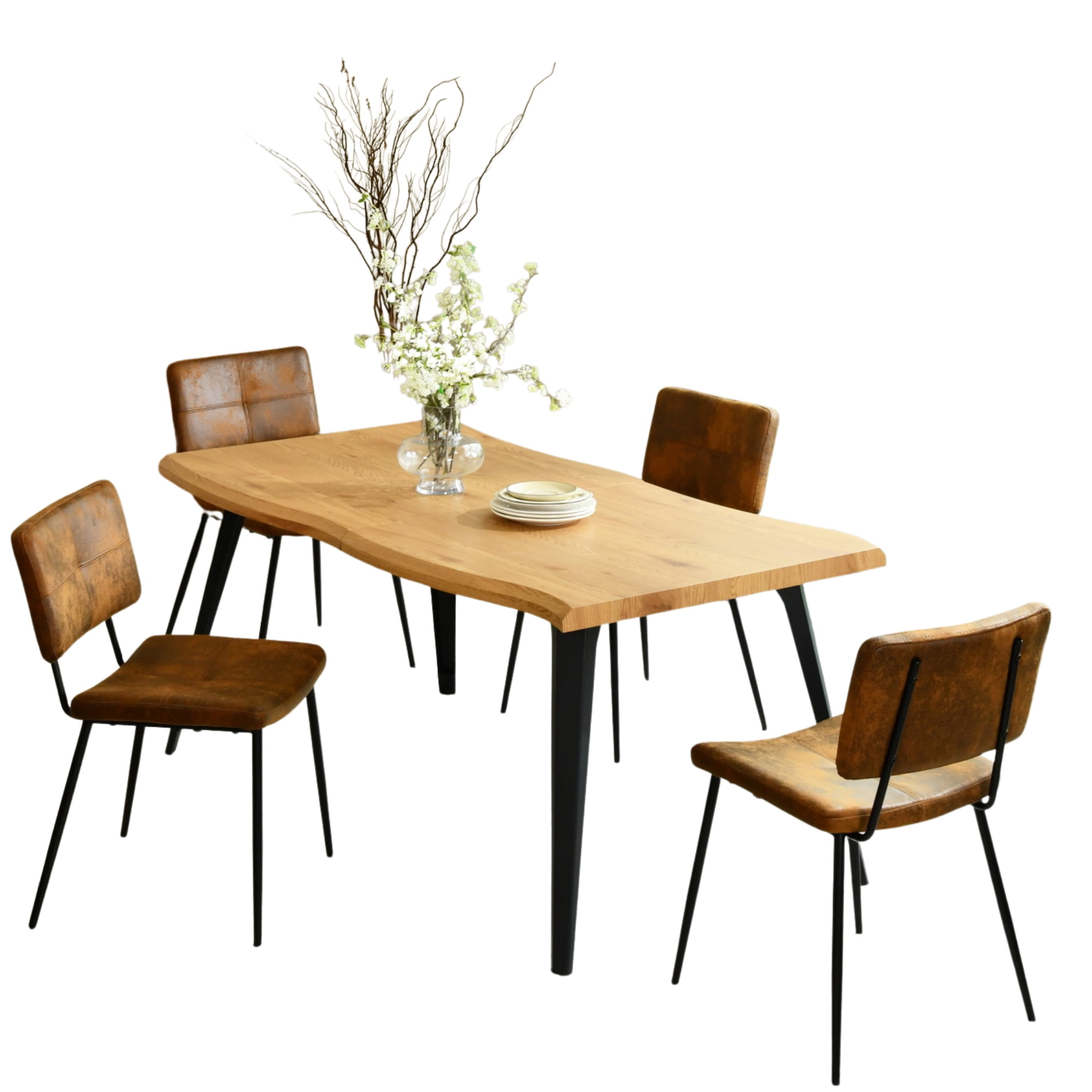 Homy Casa 5-Piece Dining Set with Live Edge Fuax Wooden Table and 4 Faux Suede Chairs