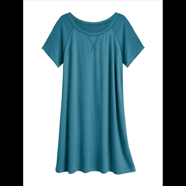 Camisón de Corta con Cuello Redondo para Mujer Azul y Verde S