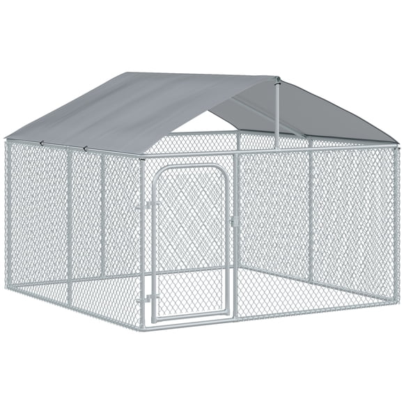 PawHut Outdoor Dog Kennel with Roof, Dog Run with Waterproof & UV-Resistant Cover, Secure Lock, for Backyard & Patio, 7.5' x 7.5' x 5.7'