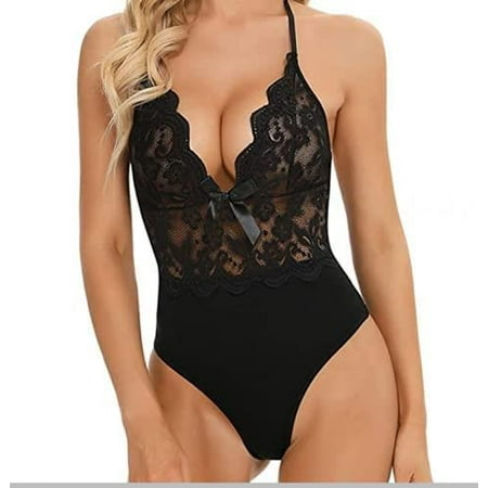 

Sexy Lace Lingerie Teddy V-Neck Bodysuit Mesh Hot Ladies Underwear L