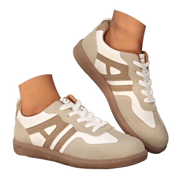 DXOUPM Women's Retro Fashion Sneakers Color Block Casual Walking Shoes Non Slip Comfort Skate Shoes