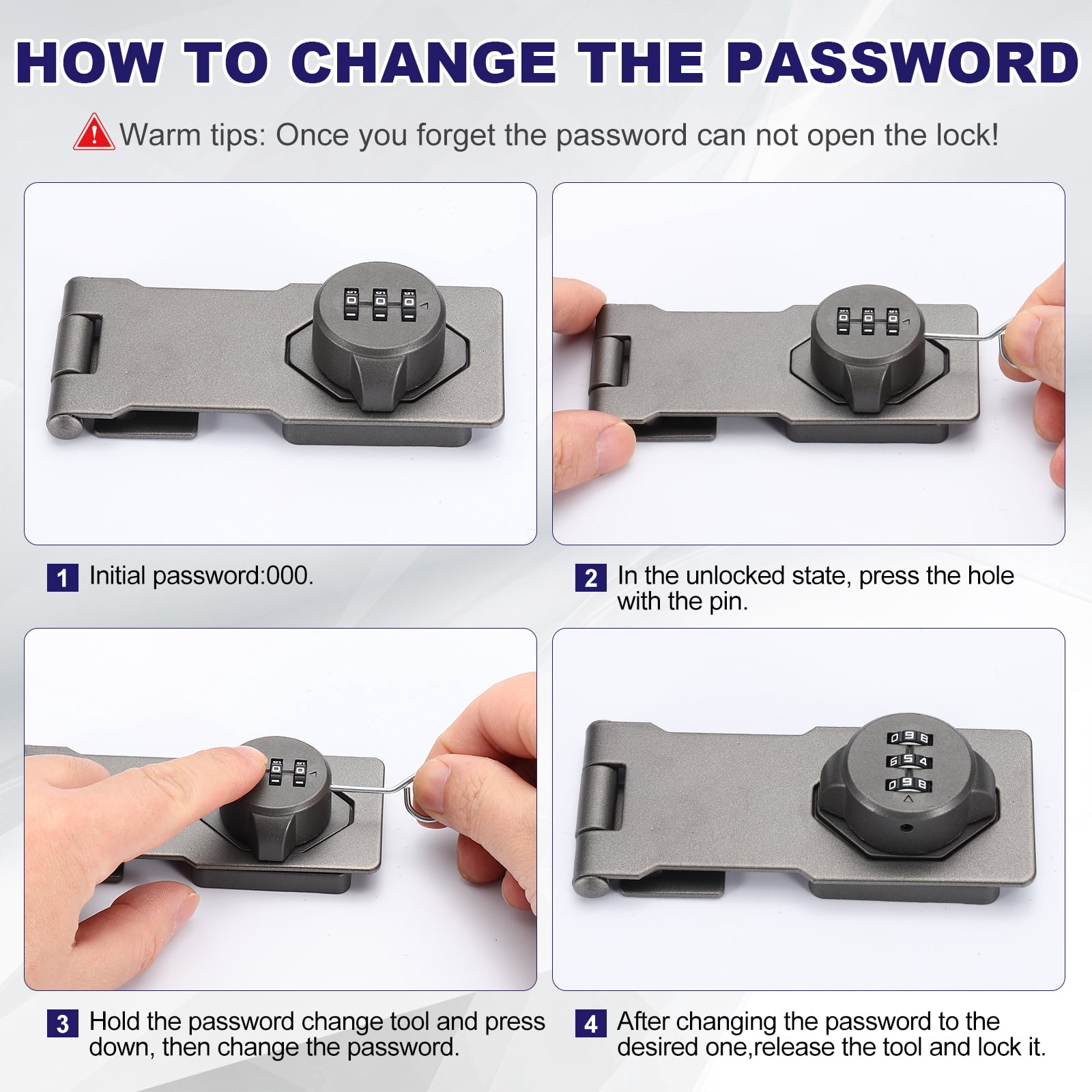 Uxcell 2 Pcs Keyless Cabinet Lock with Combination Code (4.5 Inch) - 3-Digit Password Hasp Latch Lock Mechanical Password Rotary Hasp, for Drawer Closet Cupboard Fence Door, Silver