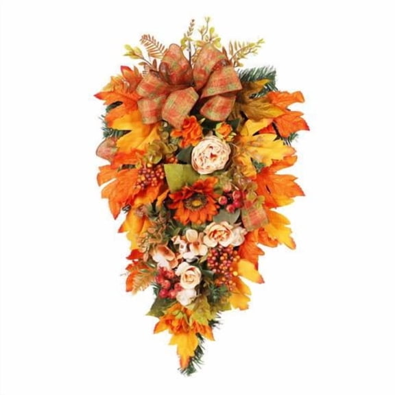 Fall Harvest Swag for Front Door, Artificial Fall Swag Fall Wreath Artificial Fall Harvest Teardrop Swag Decorative Swags for Thanksgiving Harvest Autumn Fall Decor Halloween Decorations,22"