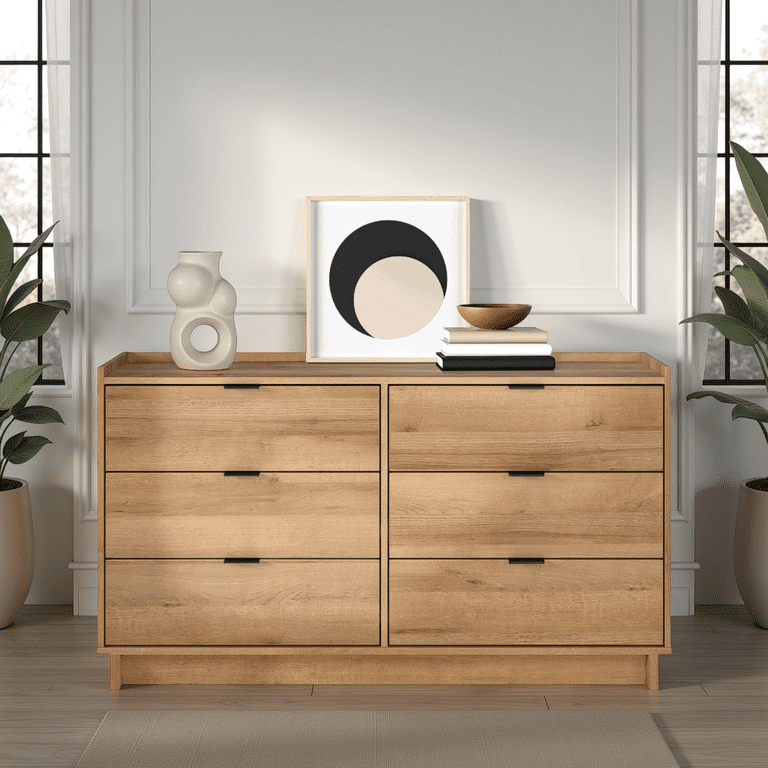prepac simply modern dresser Prepac Simply Modern Dresser, Natural Oak Dresser for Bedroom, Chest of Drawers with 6 Drawers 52.5" W x 29.5" H x 16" D, WDBR-1806-1