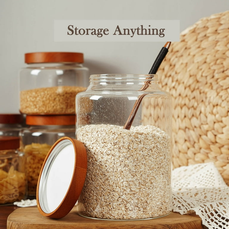 NUTRIUPS Storage Glass Jar Set Food Storage Tank with Wooden Lid 500 Ml,800ml,1200ml, Size: 9.6, Other