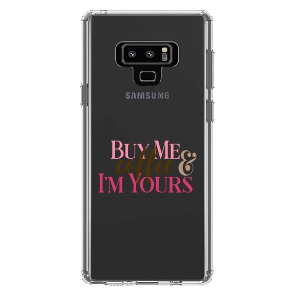 DistinctInk Clear Shockproof Hybrid Case for Samsung Galaxy Note 9 - TPU Bumper Acrylic Back Tempered Glass Screen Protector - Buy Me Coffee & I'm Yours