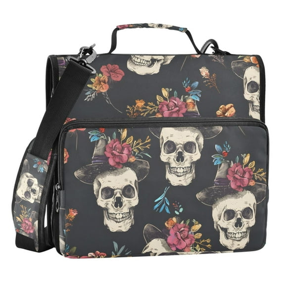 ALAZA Zipper Binder Floral on Skull 3 Ring Trapper Keeper File Folder Organizer Bag