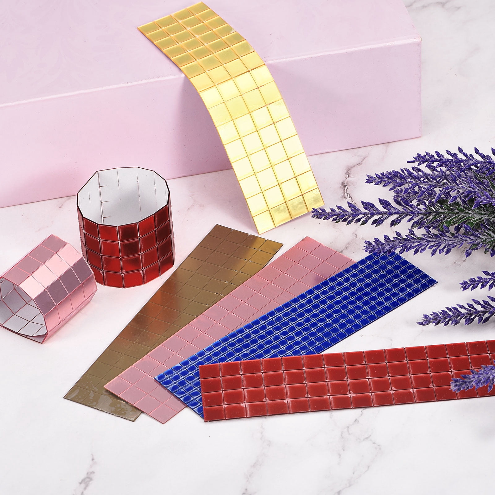 Uxcell 5 Pack 5 x 5mm Disco Tiles, Mirror Blue Self-Adhesive Glass Mirror Mosaic Tiles
