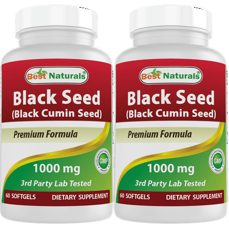 Best Naturals Black Seed Oil Capsules, 2 Pack, 1000 mg, 120 Softgels, Gluten-Free