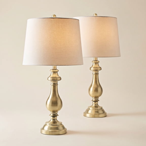Regency Hill Fairlee Traditional Table Lamps 26" High Set of 2 Antique Brass Metal Candlestick White Fabric Drum Shade for Bedroom Living Room Bedside