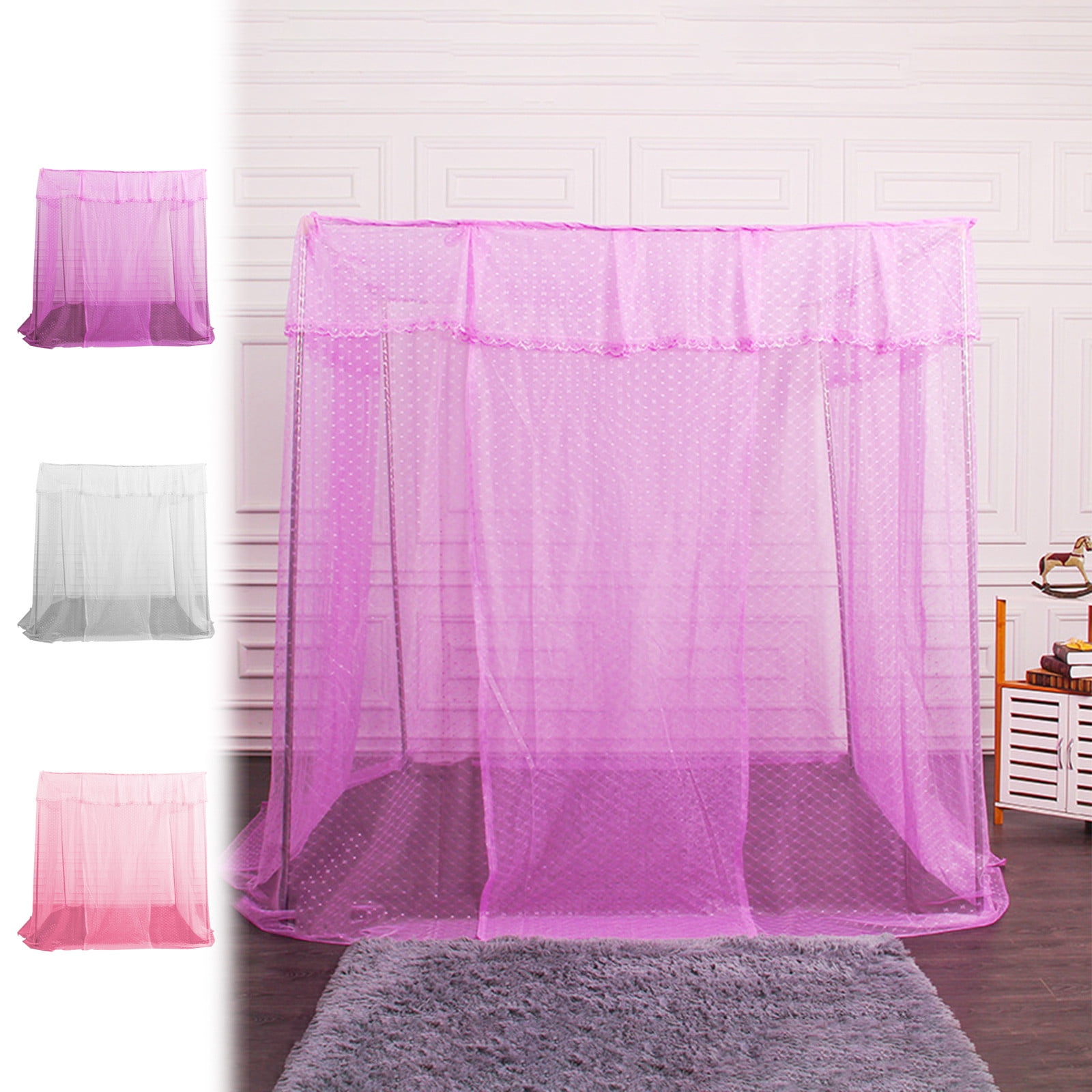 PureCasa Mosquito Net Bed Canopy for Girls, Round Hoop Sheer Bed Canopies for Kid Room Bedroom, Dome Mosquito Netting Tent Twin Size, Side Opening, Dreamy Home Decor, 61"x83"x79", 1PC, Pink