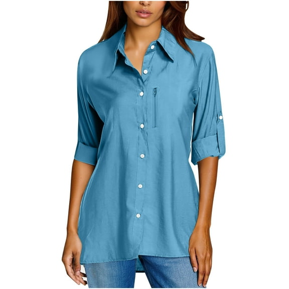 Women's Sun Protection Shirts Summer Outdoor Quick-drying Button Zipper Long Sleeve Solid Color Fishing Hiking Climbing Sunscreen Jackets S-3XL
