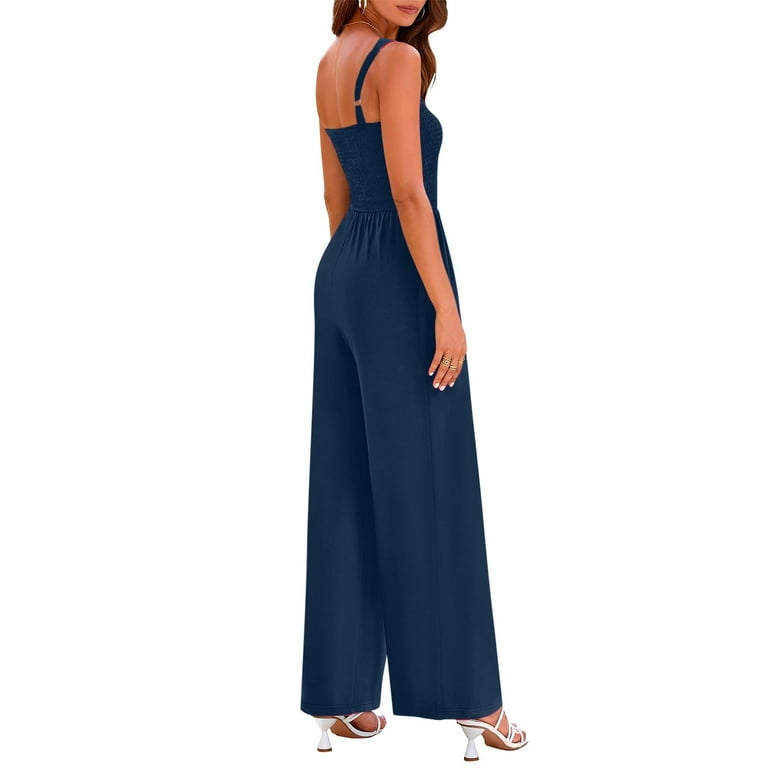 Women Casual 1 Piece Jumpsuit Summer Smocked Top Adjustable