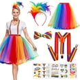 thumbnail image 4 of Clown Costume Set for Women Circus Outfit Feathered Headband Rainbow Tutus Skirt Gloves Socks Suspenders Halloween Costume, 4 of 9