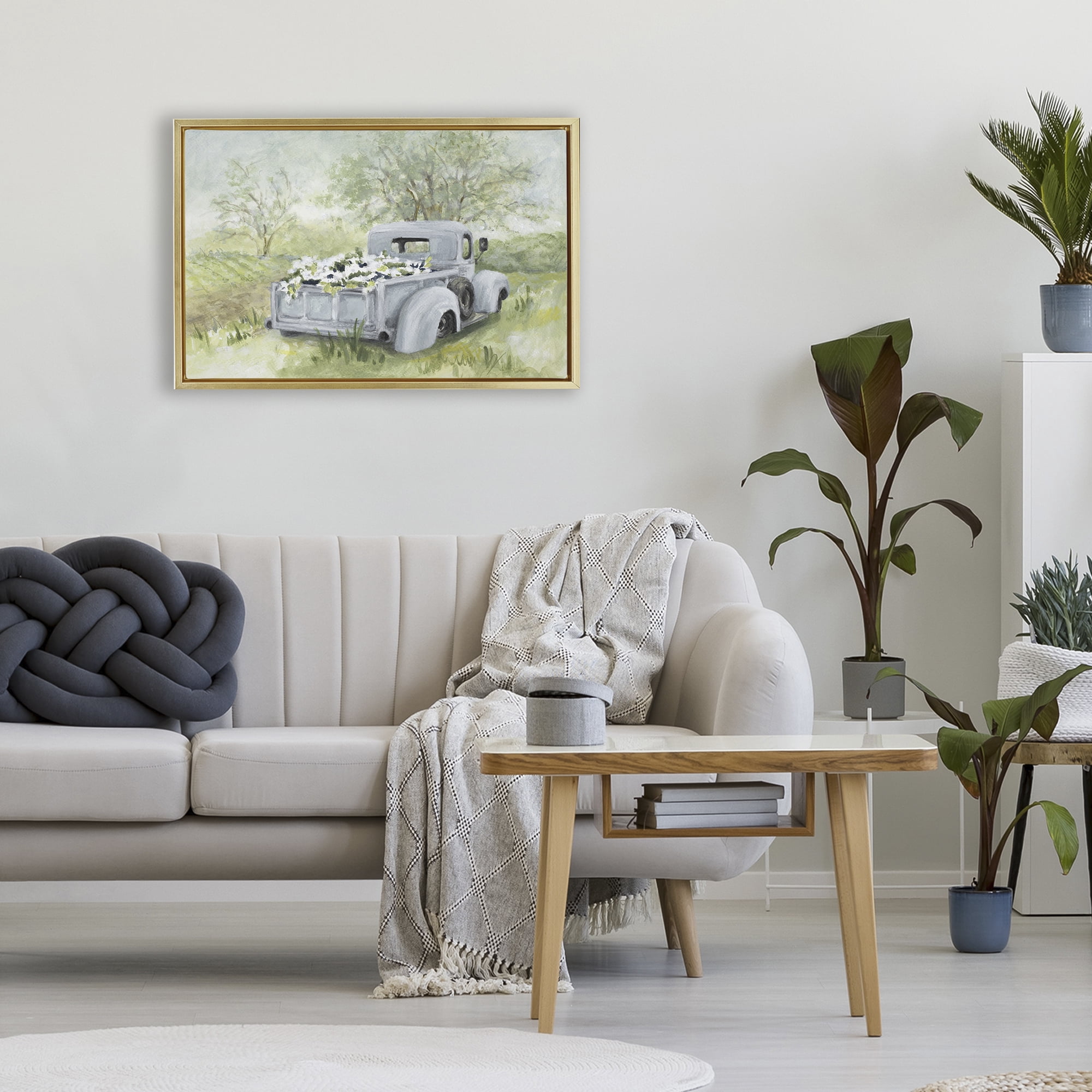 Stupell Industries Vintage Blue Truck Flower Sale Gold Framed Floater Canvas Wall Art, design by Lanie Loreth