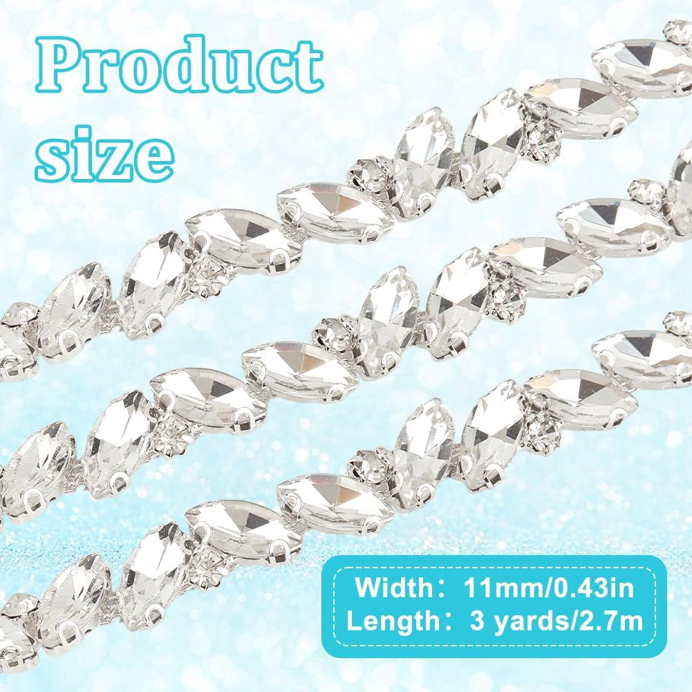 3 Yards(2.7m) Rhinestone Trim Chain Bling Rhinestones Chain for Clothes Applique Stringing Ribbon for Sewing DIY Jewelry Wedding Party Bracelets Craft Bridal Bouquets Embellishment (Silver) Black DIY