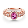 thumbnail image 2 of Gem Stone King 18K Rose Gold Plated Silver Pink Created Sapphire and White Moissanite Engagement Ring for Women | 1.08 Cttw | Oval 7X5MM | Gemstone September Birthstone | Size 6, 2 of 3